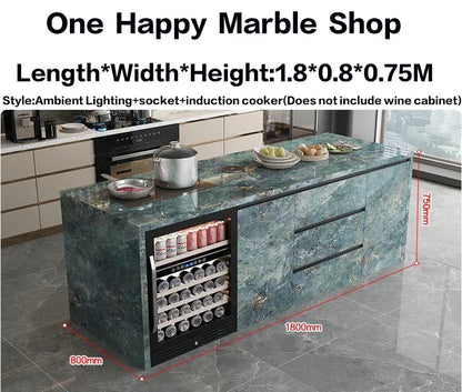 Natural Marble Kitchen Island with Storage & Wine Cooler