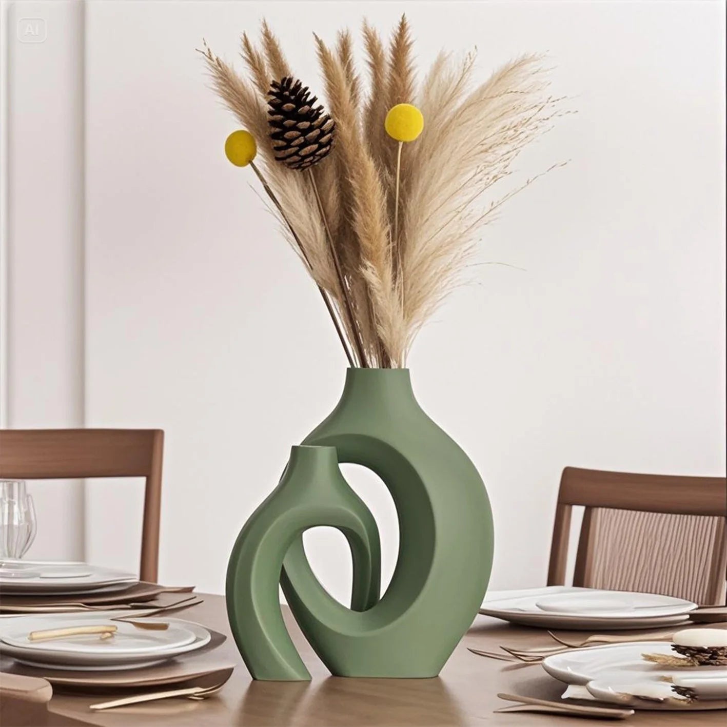 A set of 2 Bohemian-chic round plastic vases