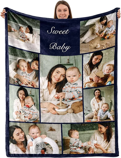 Custom Blanket with Words Picture Collage Customized Blankets,Birthday Souvenir Gifts Personalized Throw Blanket for Father, Mom