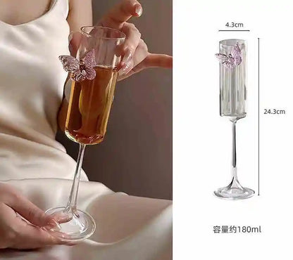 Glass Decanter and Glasses with Pink Butterfly Decor