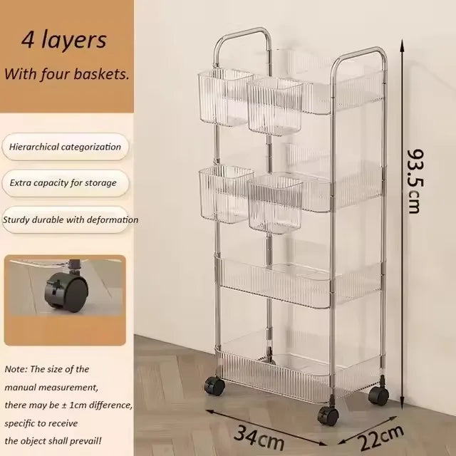 2/3/4 Layers Transparent Storage Rack Trolley