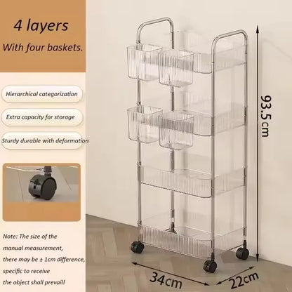 2/3/4 Layers Transparent Storage Rack Trolley
