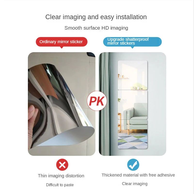 Square Mirror Glass Tile Wall Stickers