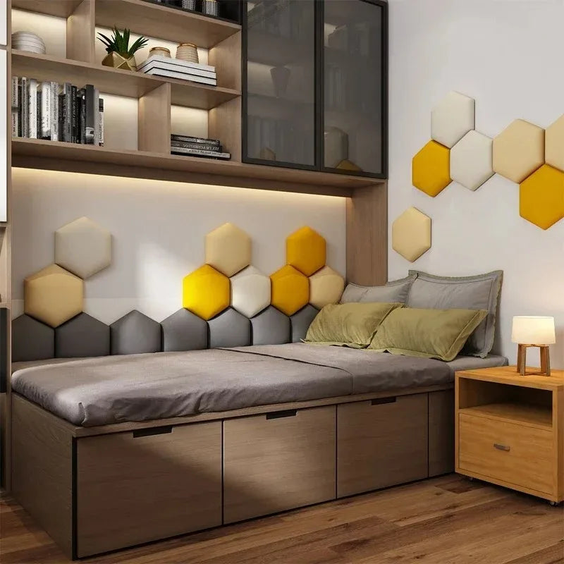 1PC Hexagon Adhesive Bed Headboard