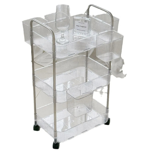 Transparent acrylic storage rack with casters