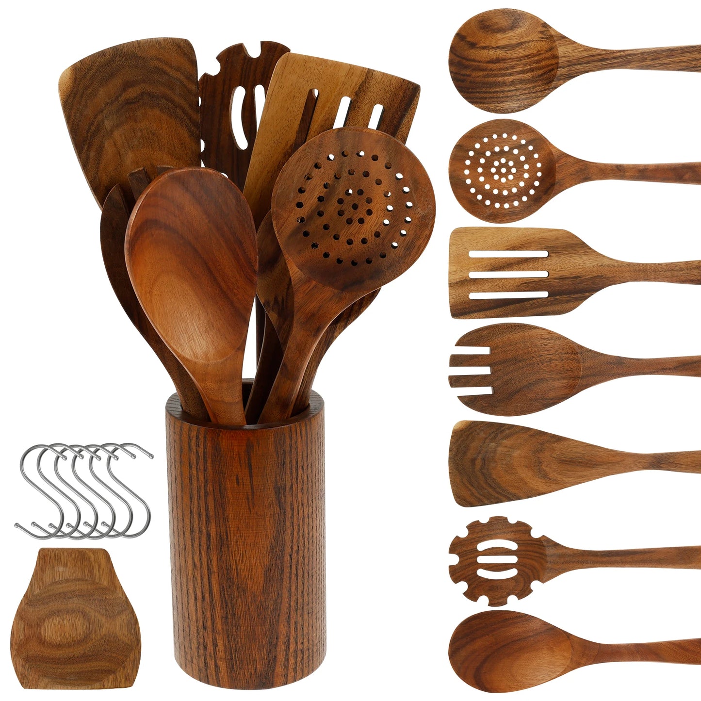 Wood Utensil Set Teak Wood Kitchen Cooking Utensil Set
