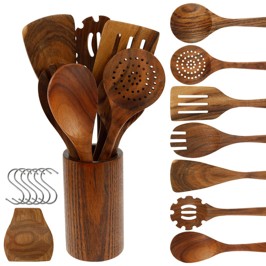 Wood Utensil Set Teak Wood Kitchen Cooking Utensil Set