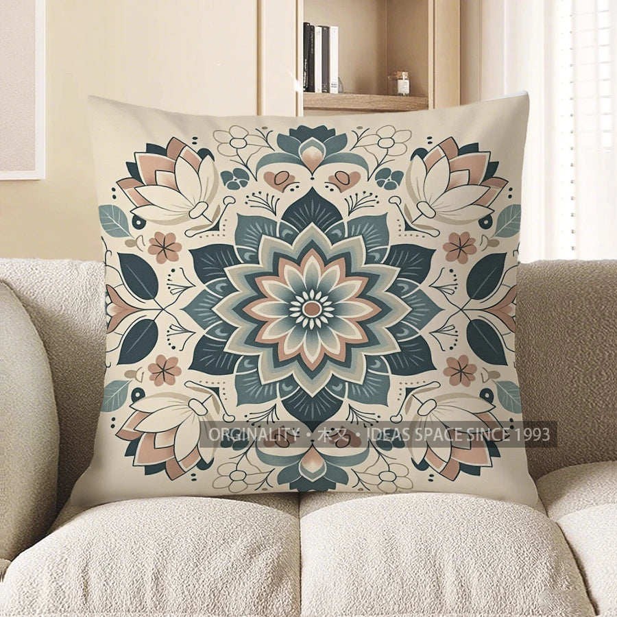 Bohemian Mandala Pattern Throw Pillow Cover