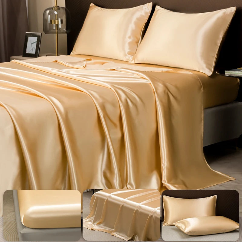 Opulent Solid Color Satin Bedding Set