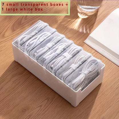 Data Cable Storage Box with 7 Small Compartment Boxes