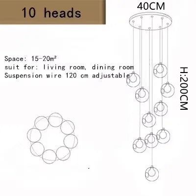 Modern Glass Ball Chandelier Indoor Lighting Fixtures for Living Room Hotel Lobby Bedroom Staircase - Home Decorative Light