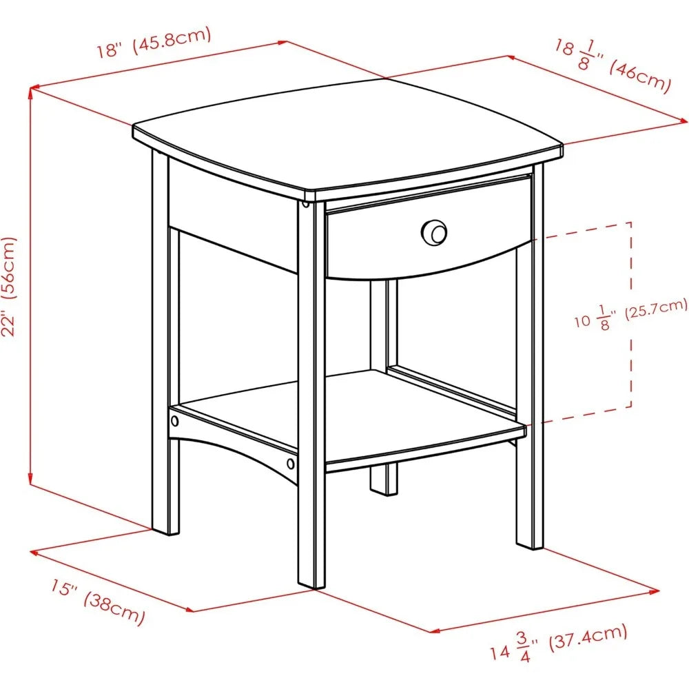 Wood Curved End Table Night Stand with Drawer