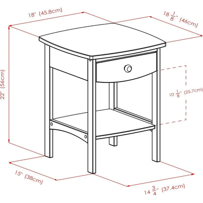 Wood Curved End Table Night Stand with Drawer