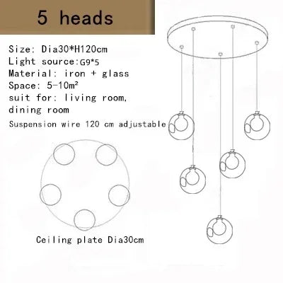 Modern Glass Ball Chandelier Indoor Lighting Fixtures for Living Room Hotel Lobby Bedroom Staircase - Home Decorative Light