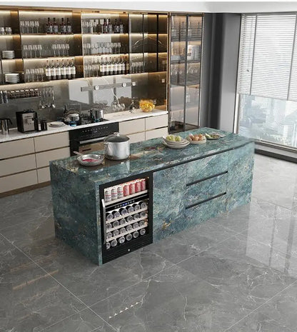 Natural Marble Kitchen Island with Storage & Wine Cooler