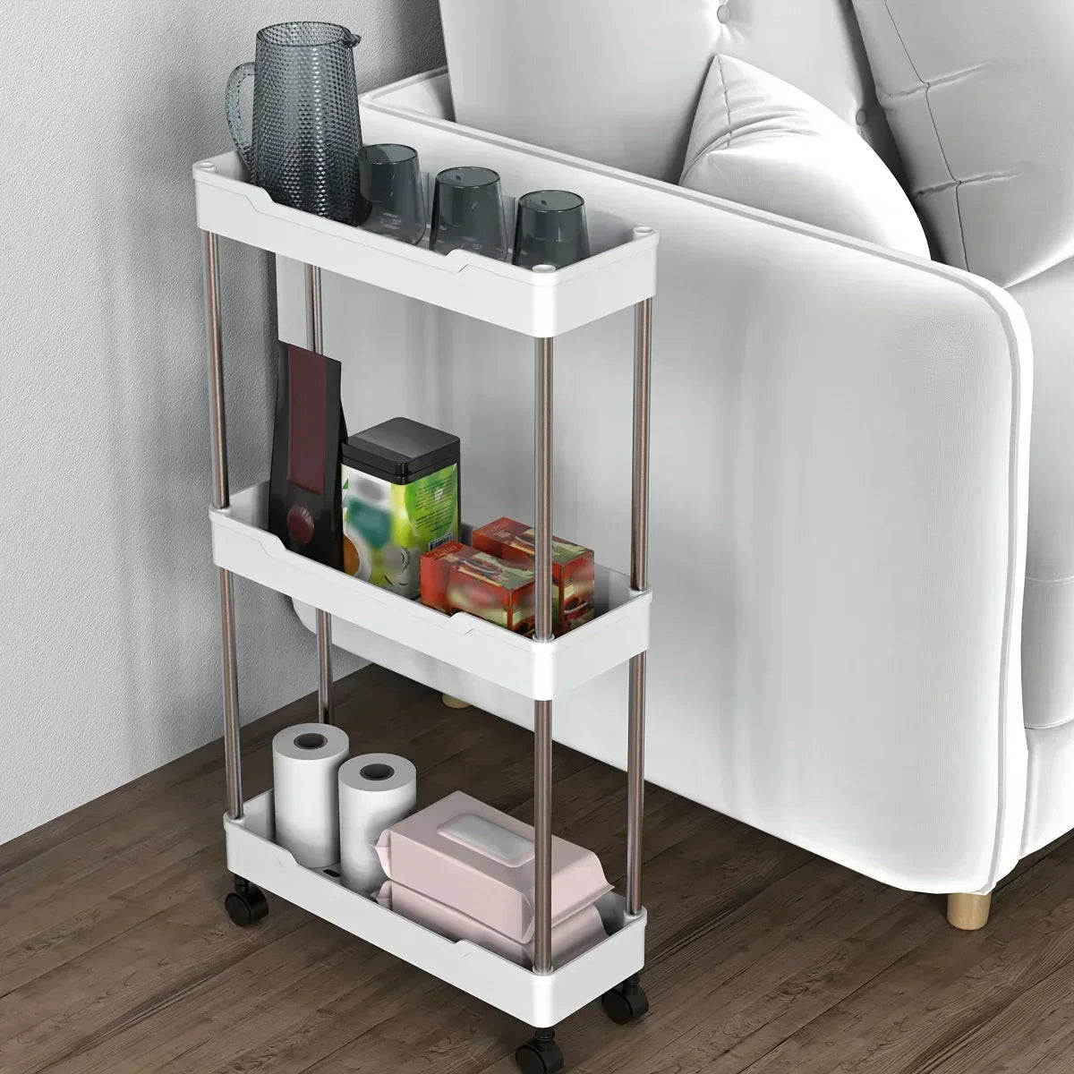 Space-Saving Slim Mobile 3 Tier Rack