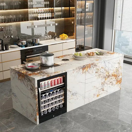 Natural Marble Kitchen Island with Storage & Wine Cooler