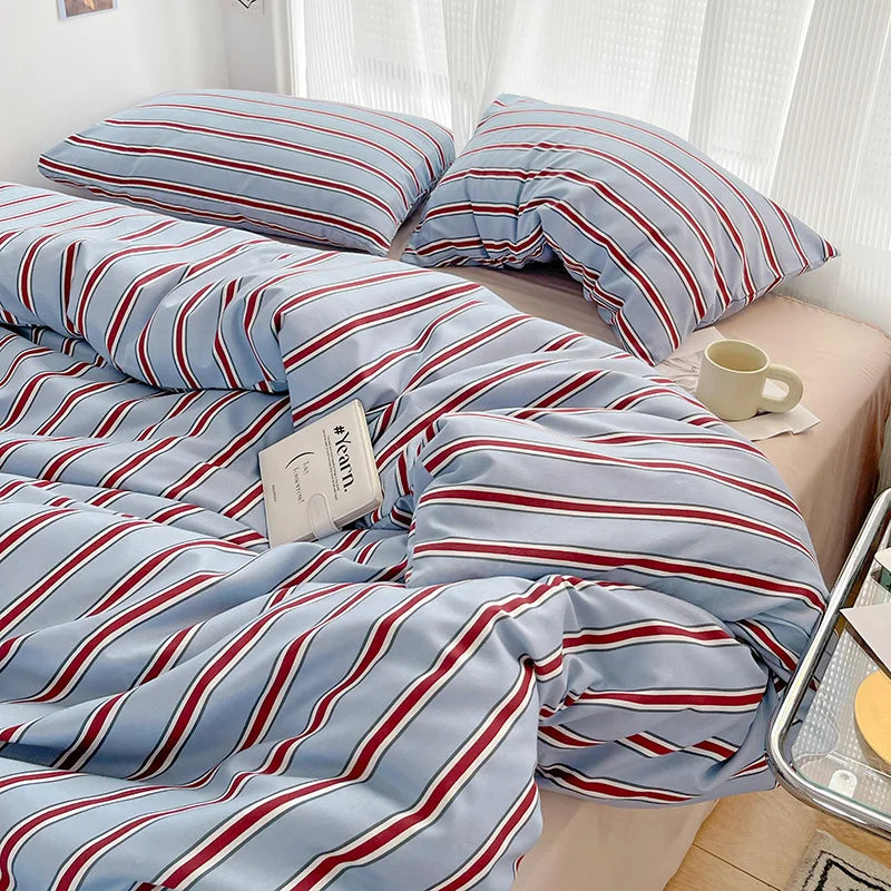 Simple Red and Blue Striped Duvet Cover