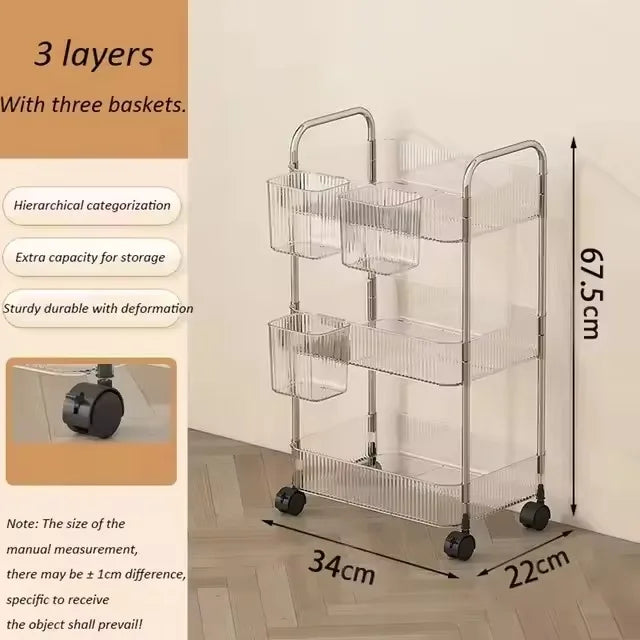 2/3/4 Layers Transparent Storage Rack Trolley
