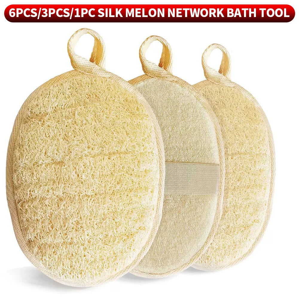 6 pieces, 3 pieces, 1 piece of loofah sponge