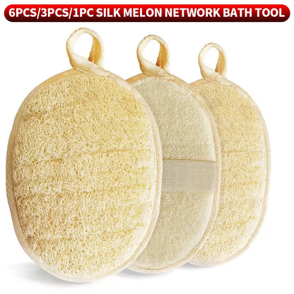 6 pieces, 3 pieces, 1 piece of loofah sponge