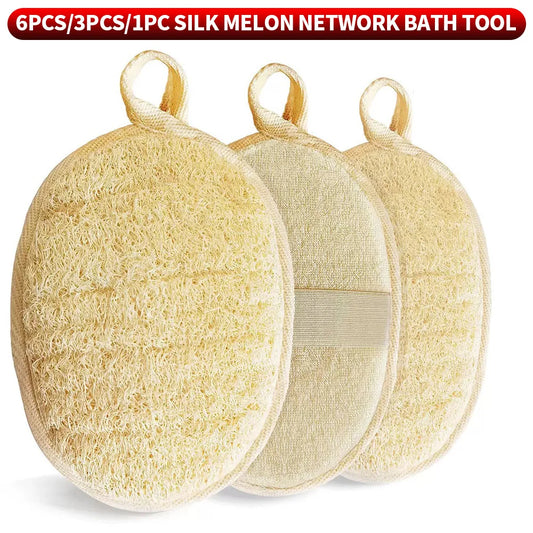 6 pieces, 3 pieces, 1 piece of loofah sponge