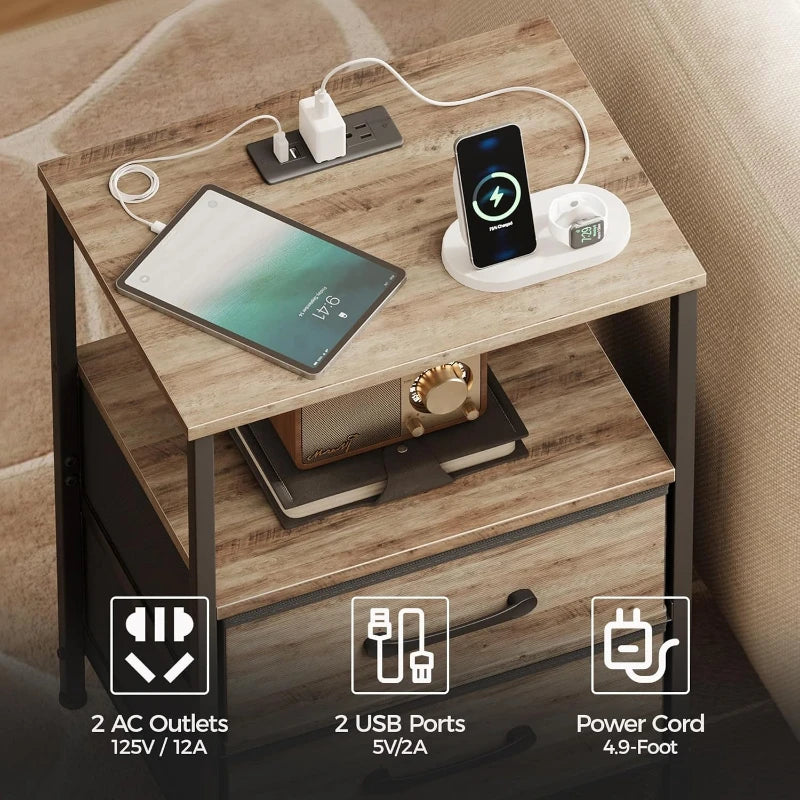 Nightstands with Charging Station and Led Lights