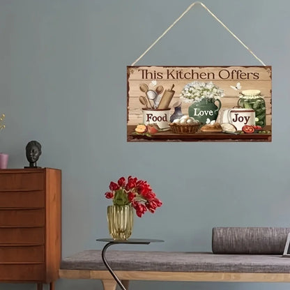 Rustic Wooden Kitchen Wall Decor Sign - "This Kitchen Offers Food Love Joy"