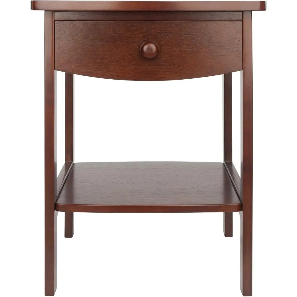 Wood Curved End Table Night Stand with Drawer