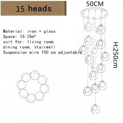 Modern Glass Ball Chandelier Indoor Lighting Fixtures for Living Room Hotel Lobby Bedroom Staircase - Home Decorative Light