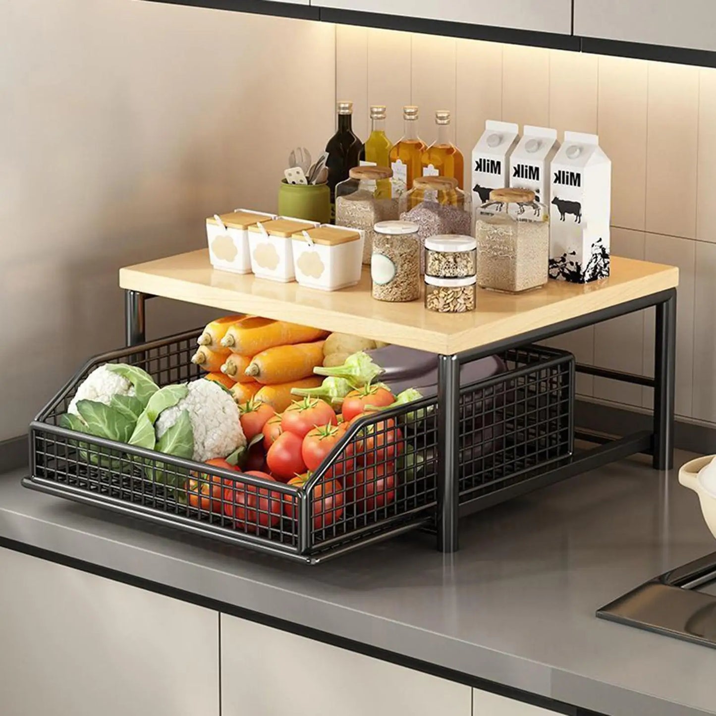 Kitchen Storage Rack Upright Shelf with Drawer