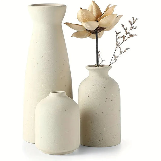 Set of 3 Ceramic Vases for Country Home Decor