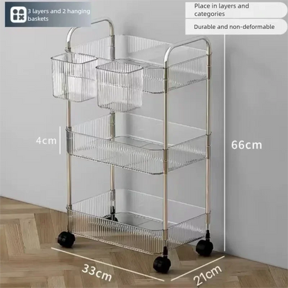 Transparent acrylic storage rack with casters