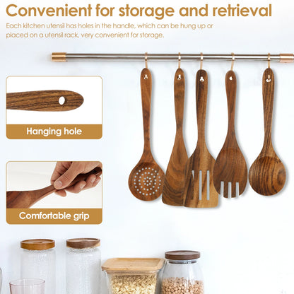 Wood Utensil Set Teak Wood Kitchen Cooking Utensil Set