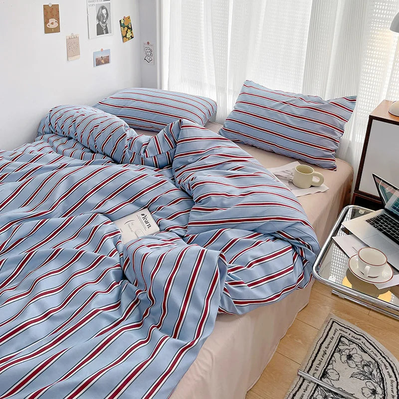 Simple Red and Blue Striped Duvet Cover