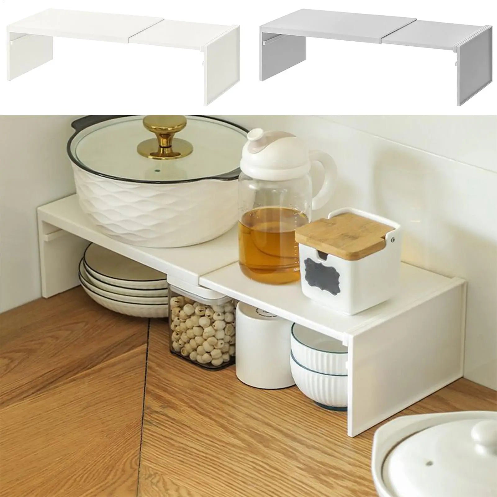 Kitchen cabinet multi-level shelf storage rack