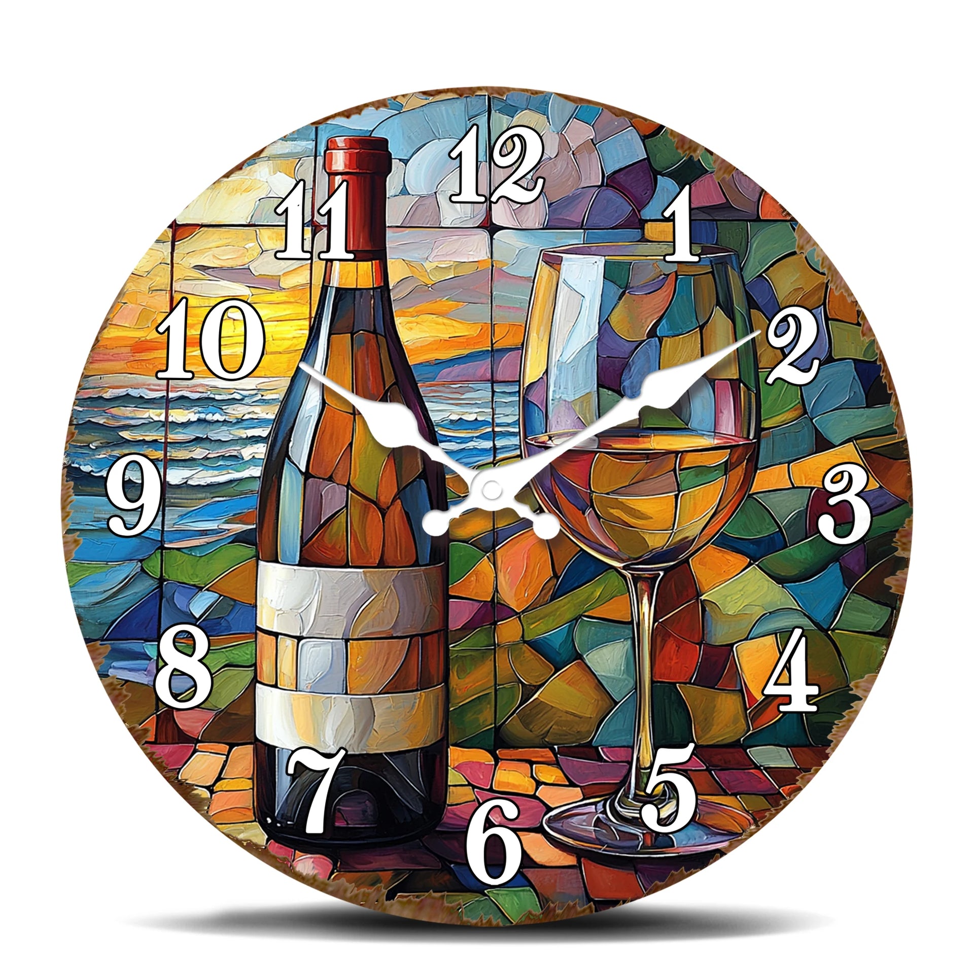 Stained Glass Wine Bottle & Glass Wall Clock