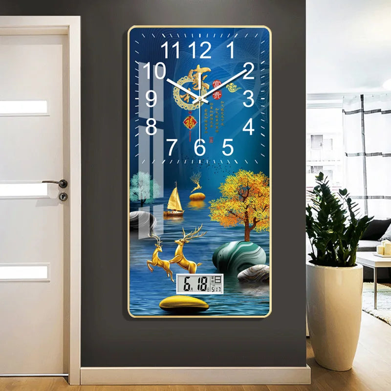 Large Modern Wall Clock with LCD Display