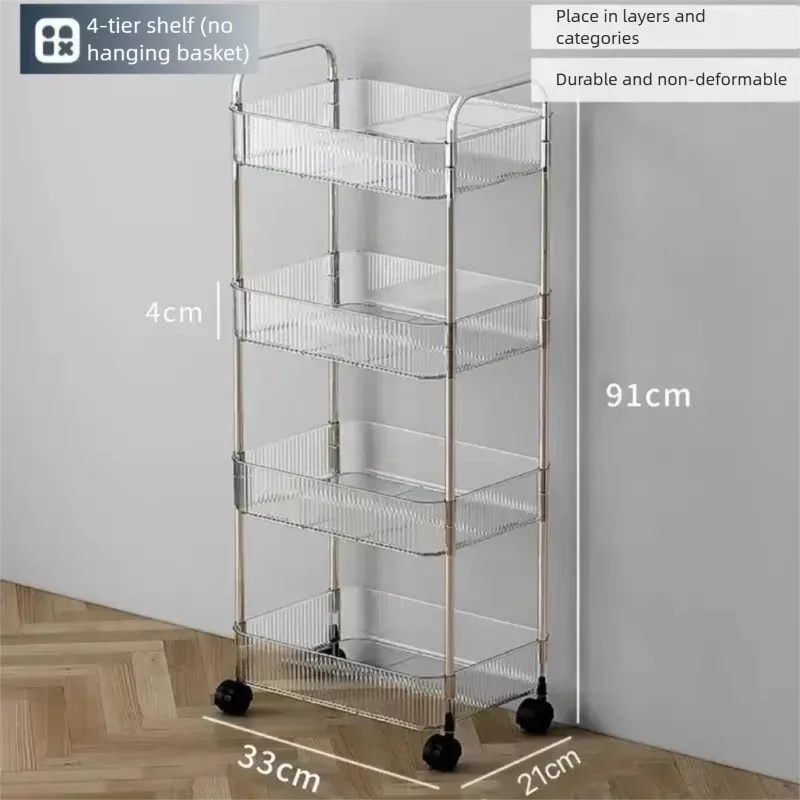 Transparent acrylic storage rack with casters