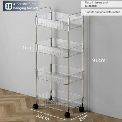 Transparent acrylic storage rack with casters