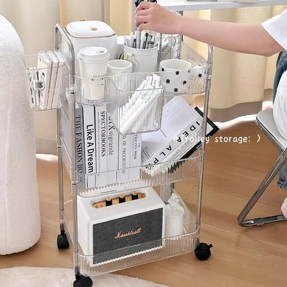 Transparent acrylic storage rack with casters