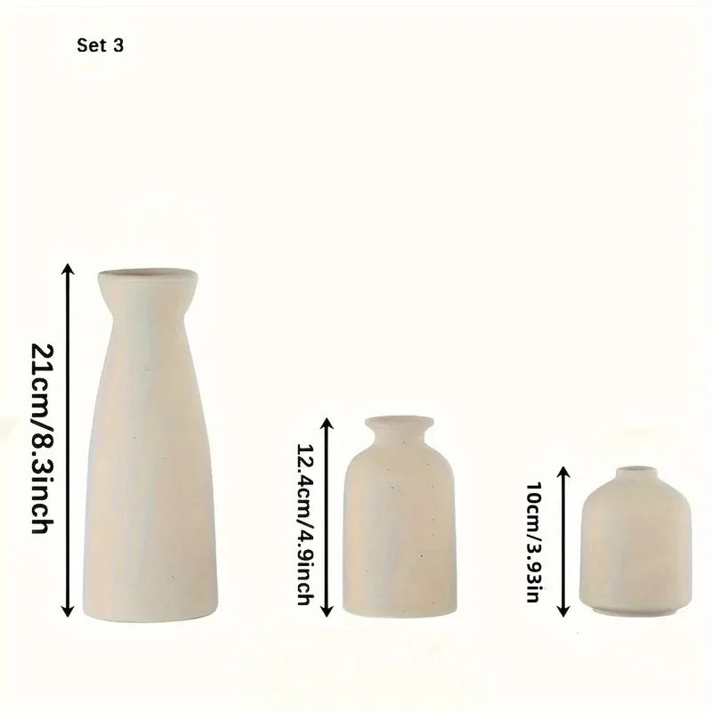 Set of 3 Ceramic Vases for Country Home Decor