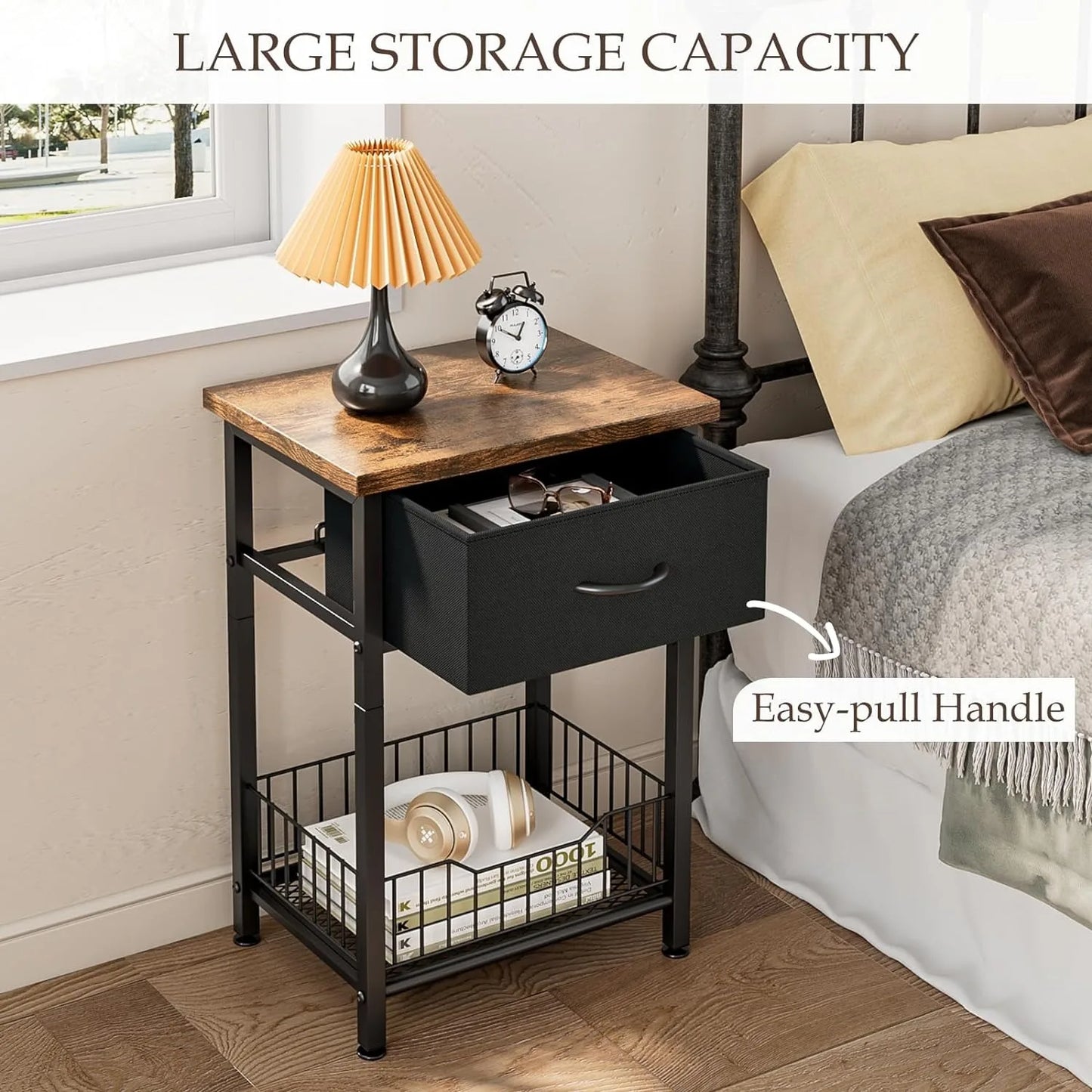 Nightstand End Table with Open Shelf