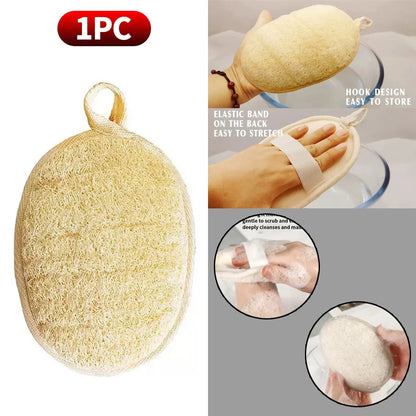6 pieces, 3 pieces, 1 piece of loofah sponge