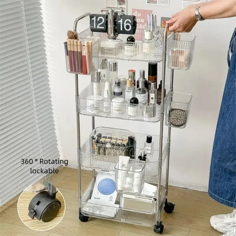 Transparent acrylic storage rack with casters