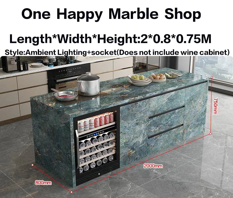 Natural Marble Kitchen Island with Storage & Wine Cooler