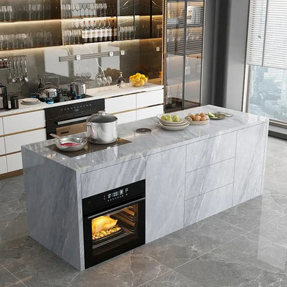 Natural Marble Kitchen Island with Storage & Wine Cooler