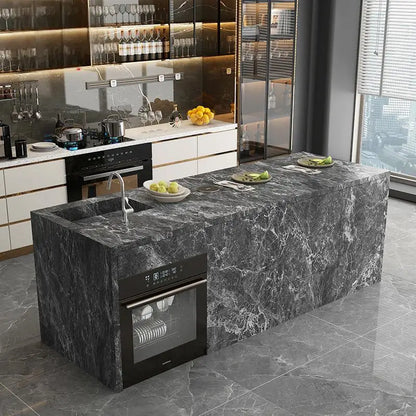 Natural Marble Kitchen Island with Storage & Wine Cooler