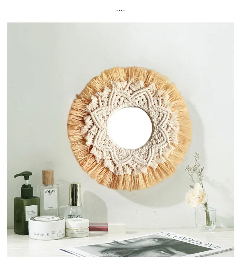 Bohemian Home Decoration Straw Hand-woven Mirror