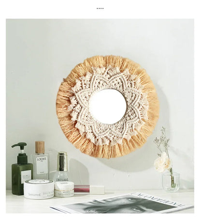 Bohemian Home Decoration Straw Hand-woven Mirror